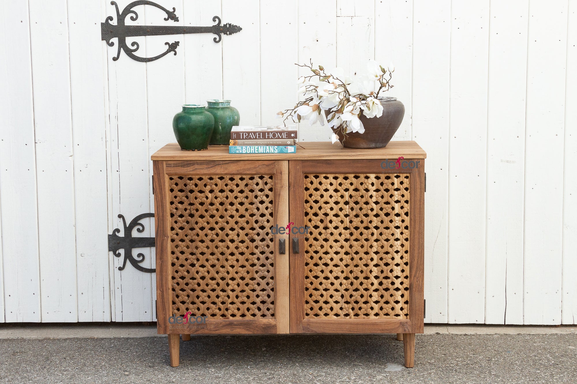 DE-COR | Globally Inspired, Mid-Century Style Jali Floral Buffet Cabinet